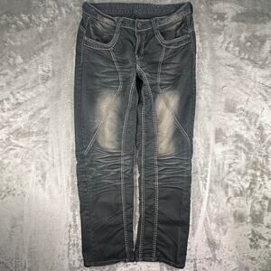 Y2K Young Republic Black Contrast Stitching Faded Denim Jeans Size 33